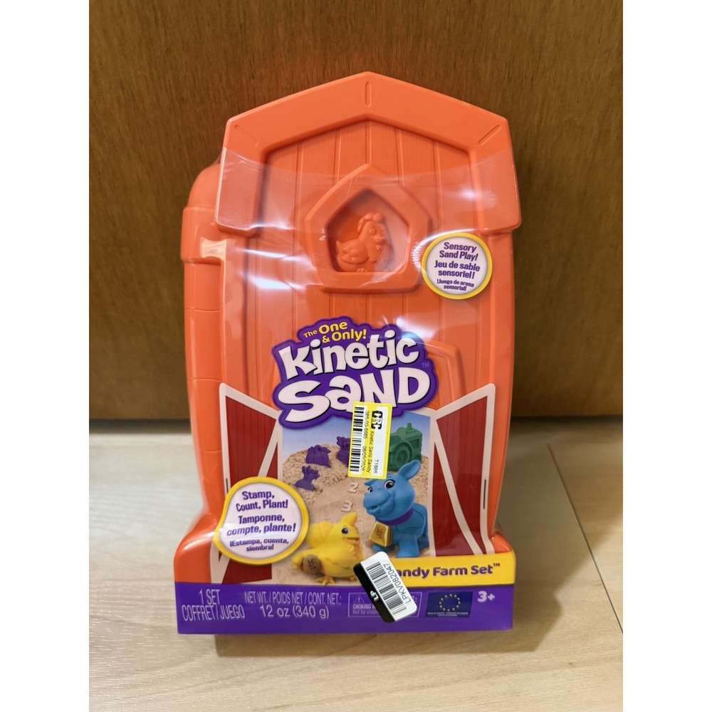 Kinetic Sand Sandy Farm Set 12oz Play Sand 6 Tools & Molds Reusable Barn New